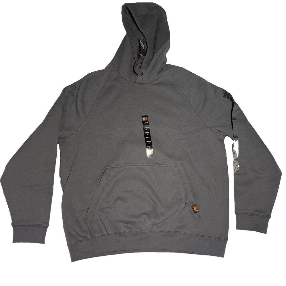 Timberland PRO Mens Large Gray Pullover Hoodie Workwear Logo Sleeve NWT